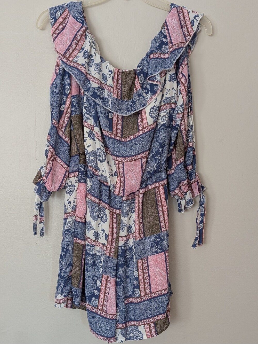 BONGO Paisley Boho Patchwork Ruffle Skorts Jumpsuit Romper Jumper